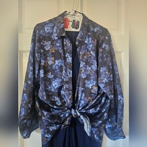 ElliTahari Blue and  Floral Womens Blouse